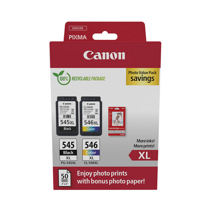 Pachet Cartuse Cerneala Inkjet si Hartie Foto Original, Canon, Canon OEM 1xPG-545XL, 1xCL-546XL, Photo Paper Ink Pack