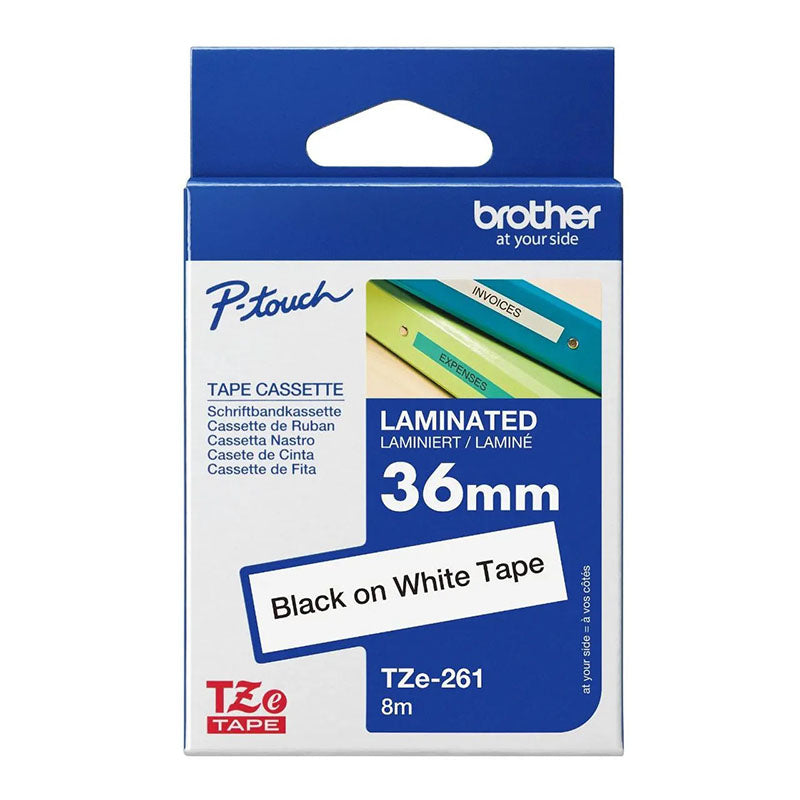Ribbon Original, Brother, Brother OEM TZe-261 Bk/White Ribbon