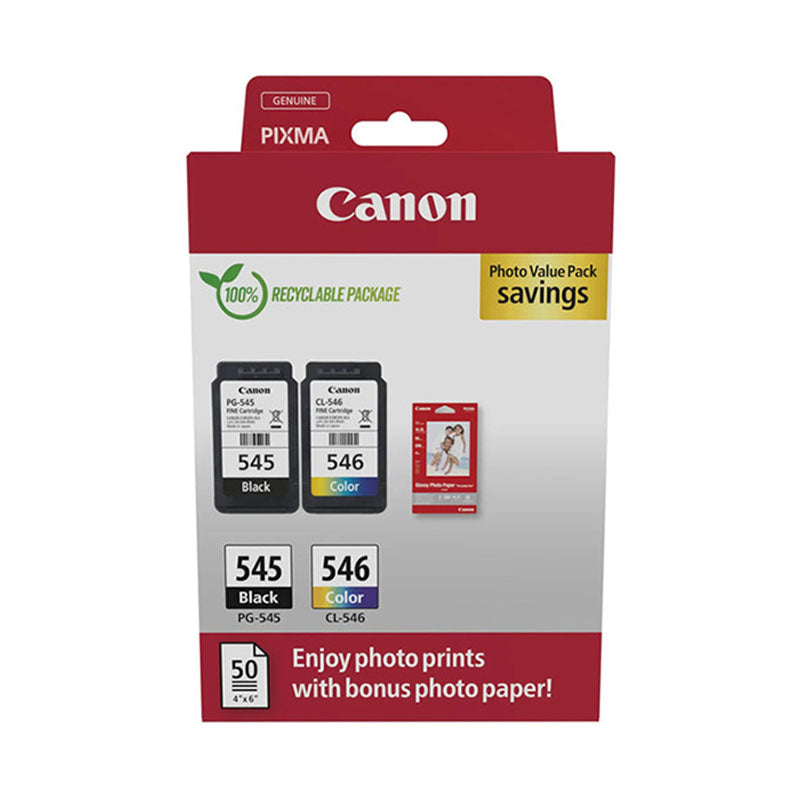 Pachet Cartuse Cerneala Inkjet si Hartie Foto Original, Canon, Canon OEM 1xPG-545, 1xCL-546, Photo Paper Ink Pack